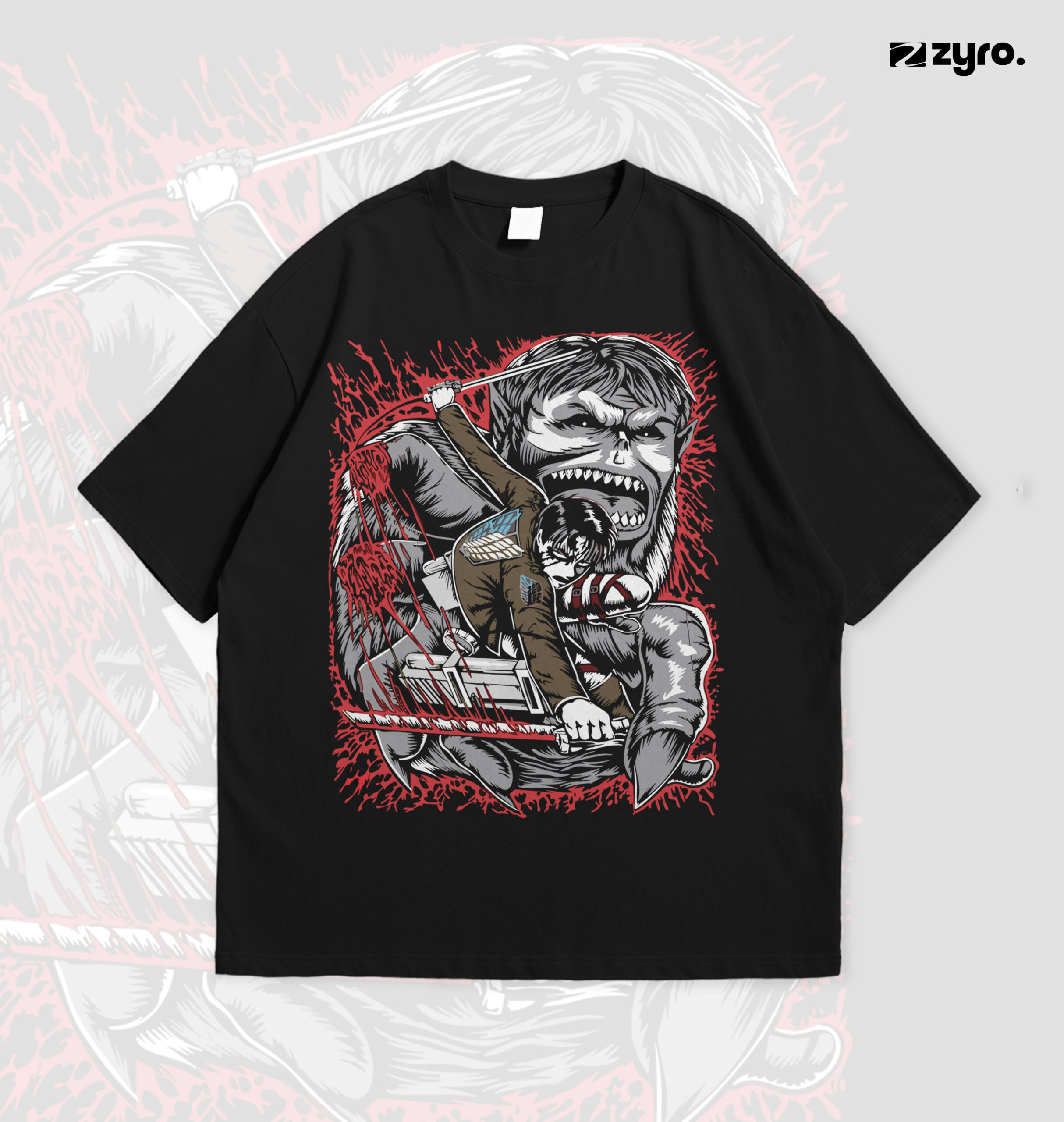 2Oversized_Tee_MockUp Attack on titan Exclusive Drop shoulder T shirt - Image 1